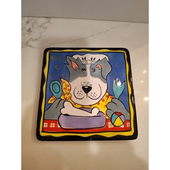 Dogzilla Candace Reiter Dog Chef with Bone Ceramic Tile  Trivet 6" x 6" - Picture 1 of 5